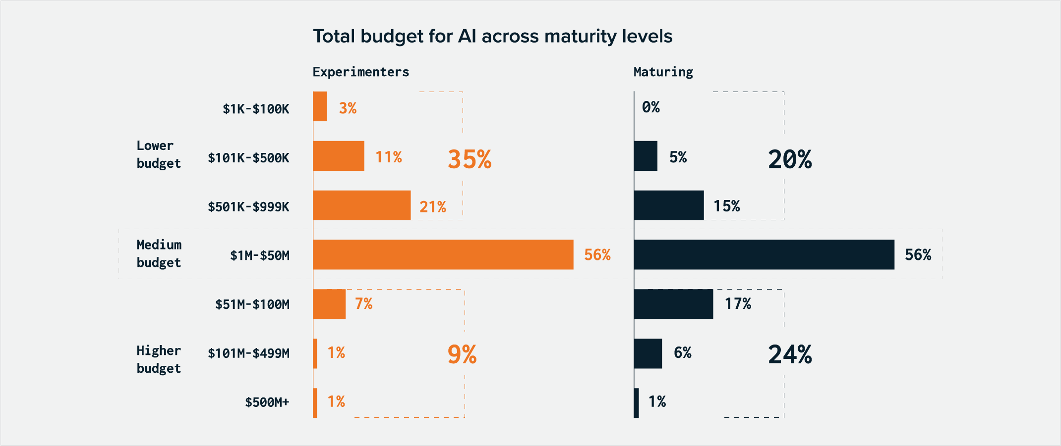 total budget for ai across maturity levels